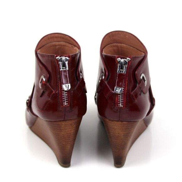VINCE CAMUTO RED BROWN GENUINE LEATHER POINTED TOE WEDGE ZIP WOMEN BOOTIES 6M 36 - Picture 6 of 11